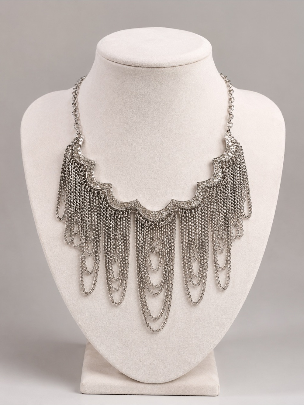 Drape Chains Collar Statement Necklace‎ Silver Tone
